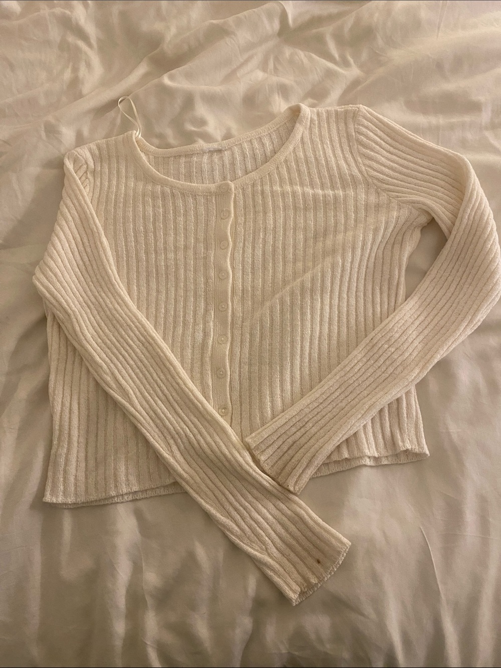 Garage Cream Ribbed Button-Up Women's Cardigan